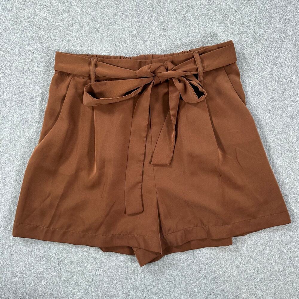 Blue Rain Brown Tie-Waist Paperbag Shorts